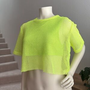 Neon Yellow Fishnet Crop Top Rave Fashion Size Medium